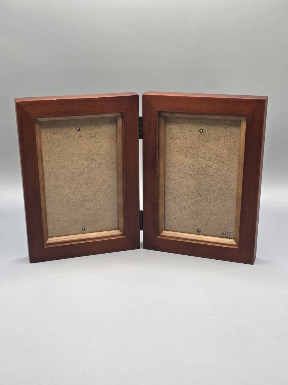 Vintage Cherry Wood Folding Double Picture Frame Hinged Tabletop Desk Twin Photo